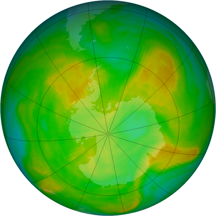 Antarctic ozone map for 10 December 1981